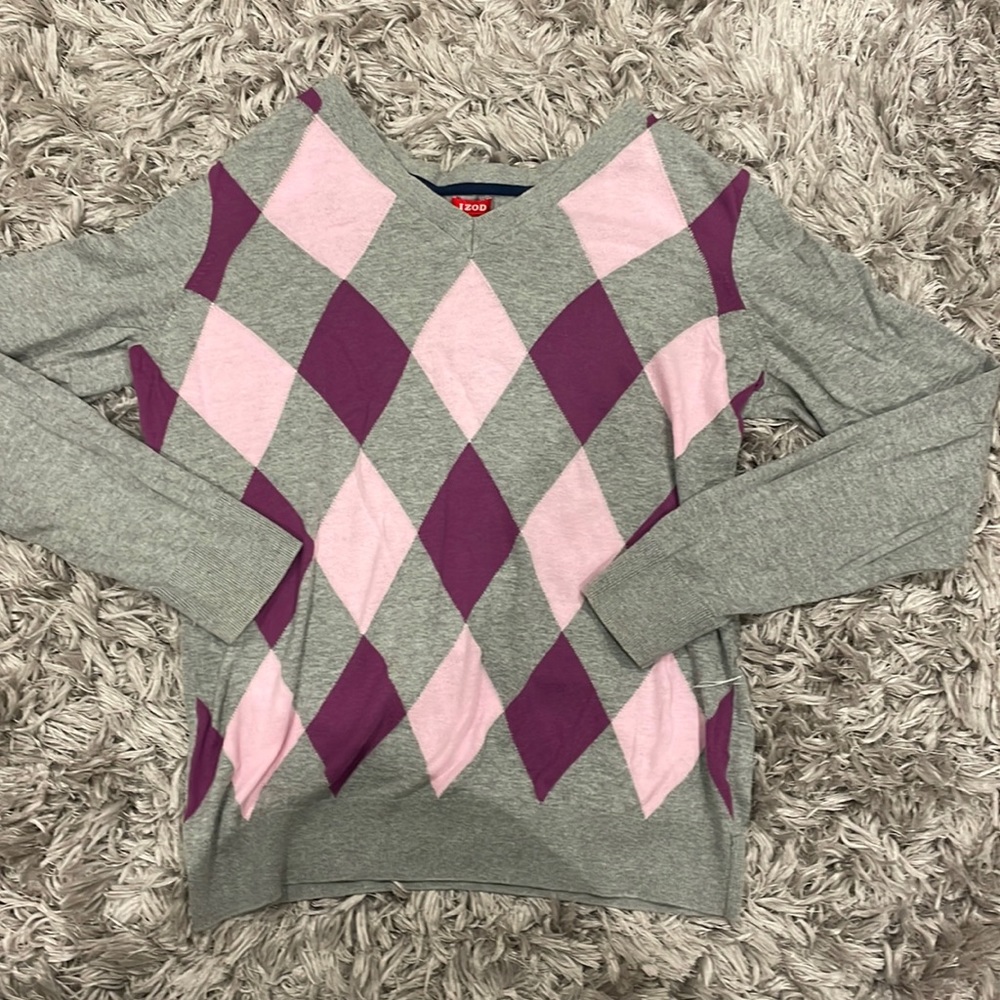 Pink, Purple, and Grey Argyle Sweater